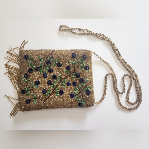 VINTAGE Embellished Beaded Women's Bag - Brown and Green - Picture 4 of 4